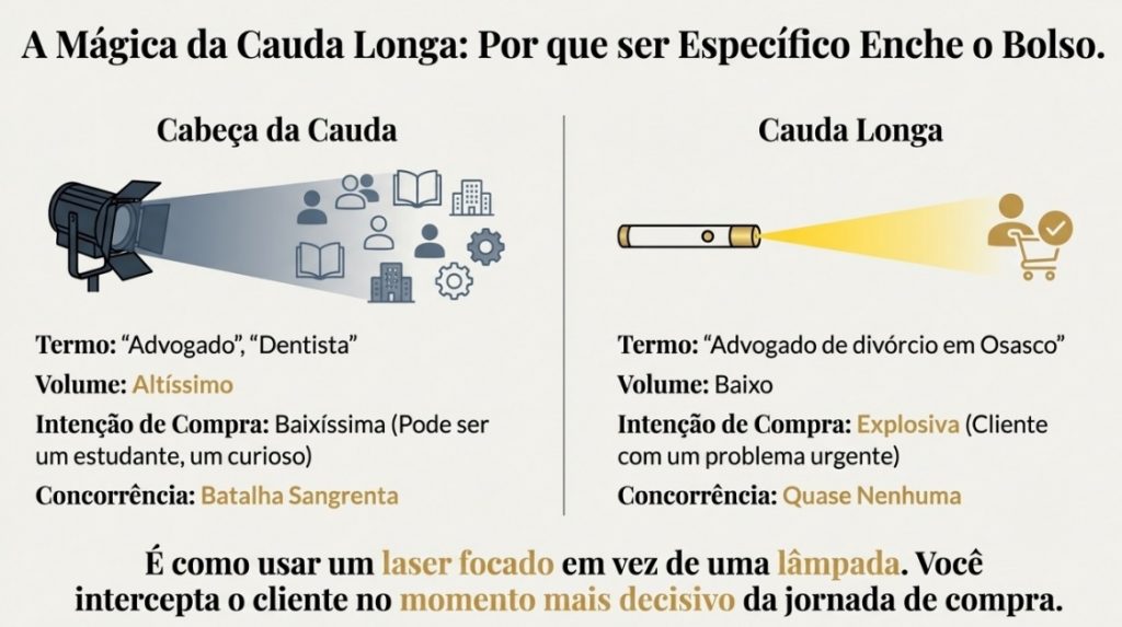 Um gráfico informando o que é uma palavra-chave de Calda Longa com foco