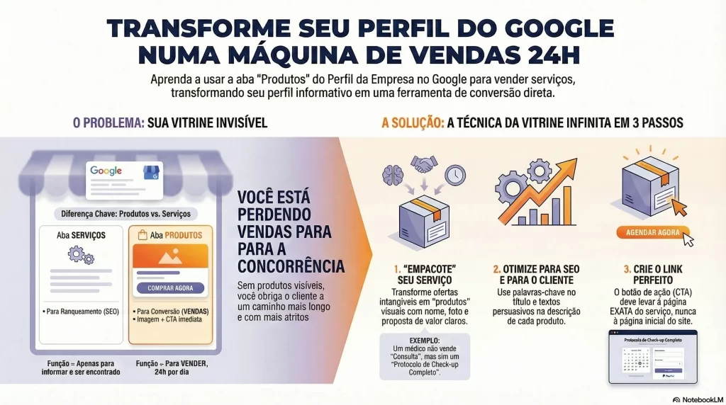 A Técnica da Vitrine Infinita da Guia de Produtos Google Perfil Empresa